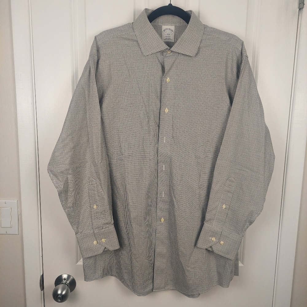 Brooks Brothers Non-Iron Cotton Dress Shirt, Men's 17 Gray and White Check